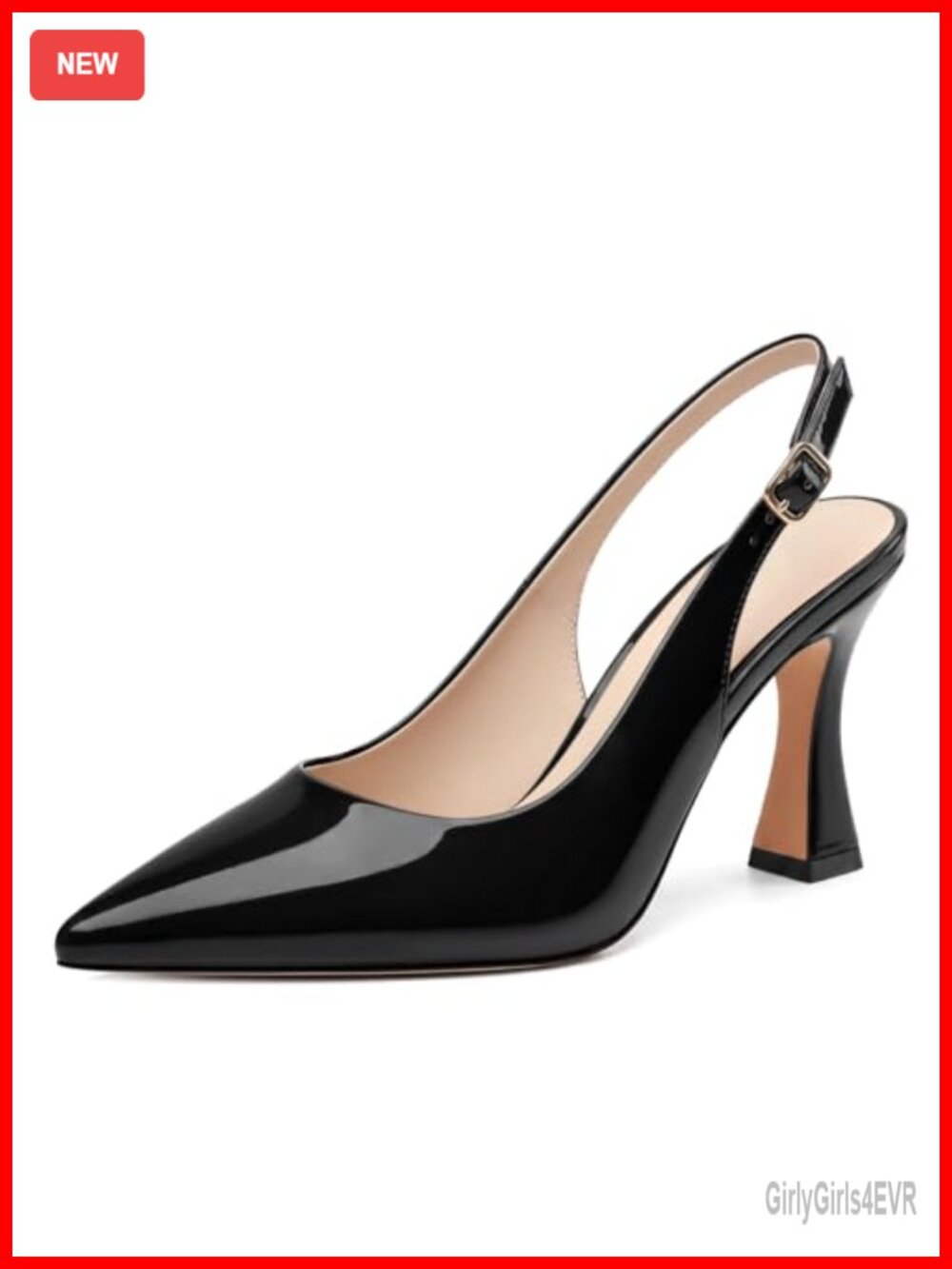 Slingback Pointy Toe Stiletto Heels Patent Adjustable Strap Dress Party Shoes